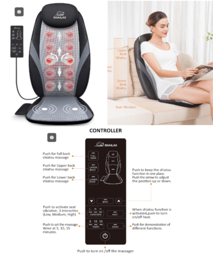 Snailax Shiatsu Massage Cushion with Heat for Seats