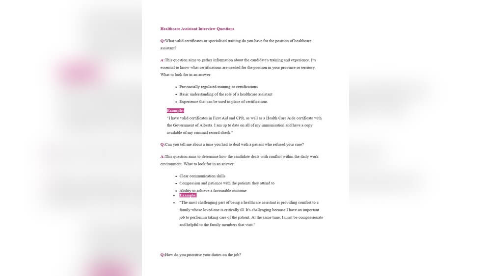 Personal Care Assistant Interview Questions And Answers